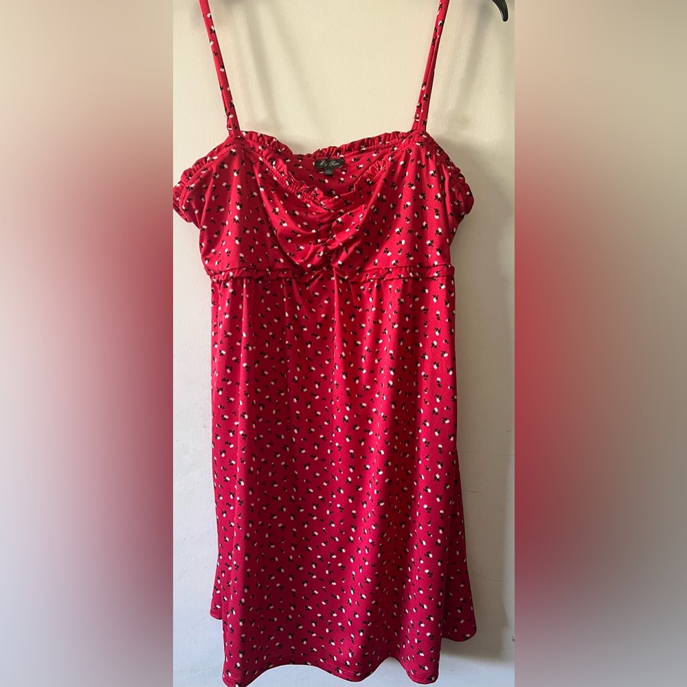 Beautiful red Lily Rose dress, floral design.